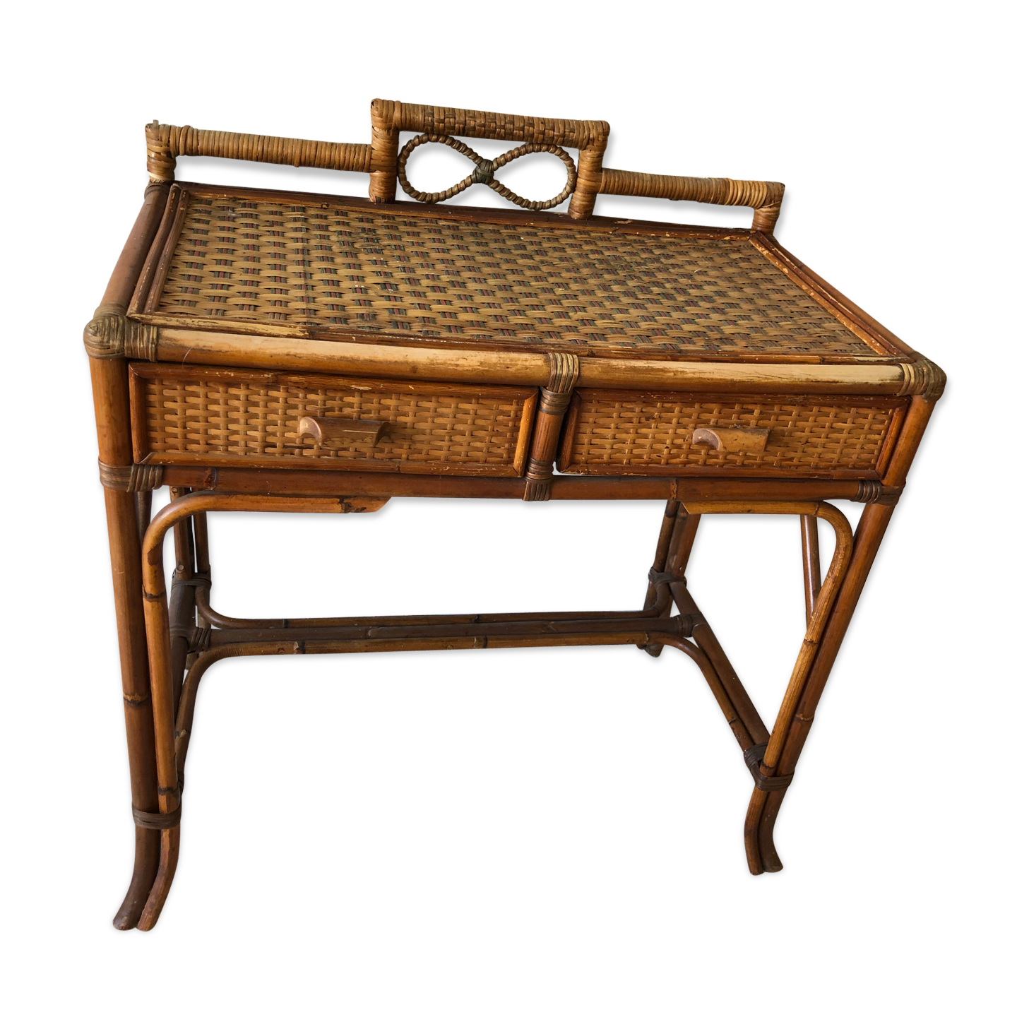Console/small old desk in rattan