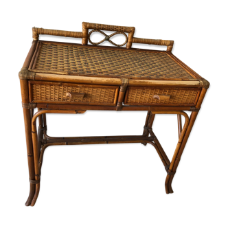 Console/small old desk in rattan