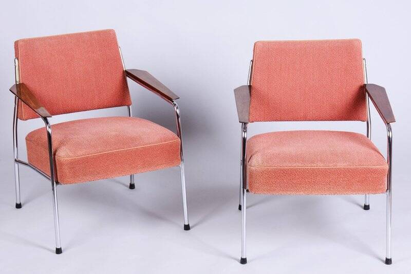 Bauhaus Seating Set in Tubular Chrome-Plated Steel, Czech, 1940s, Set of 3