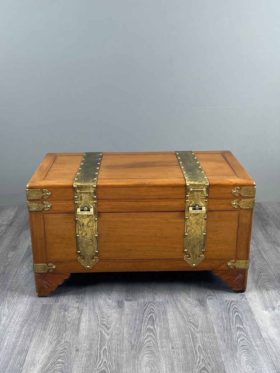 Pair of wooden and engraved brass chests, 20th century