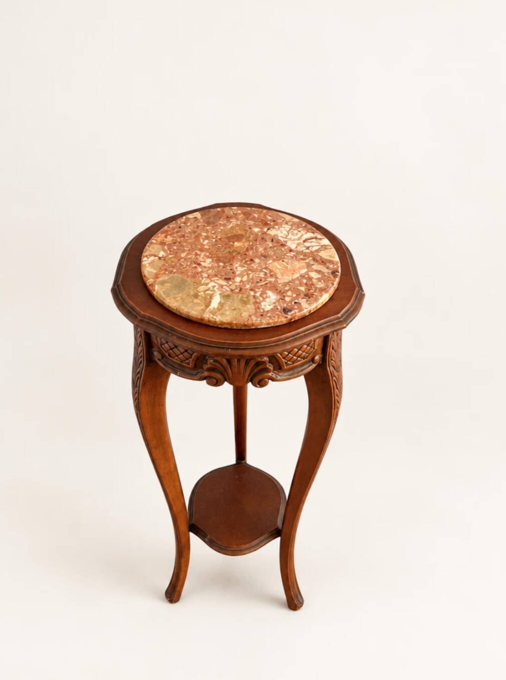 Vintage French Marble Top Plant Stand, Louis XV Pedestal Table