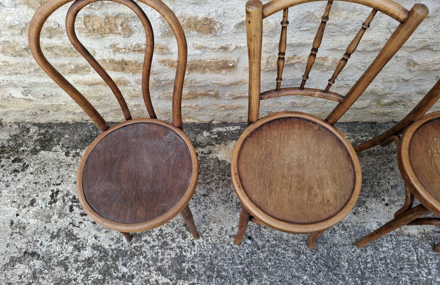 6 mismatched bistro chairs