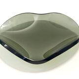 Centre de table / bol à bibelots en verre vert foncé épais, attribué à Fontana Arte