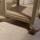 shabby wood side table on wheels