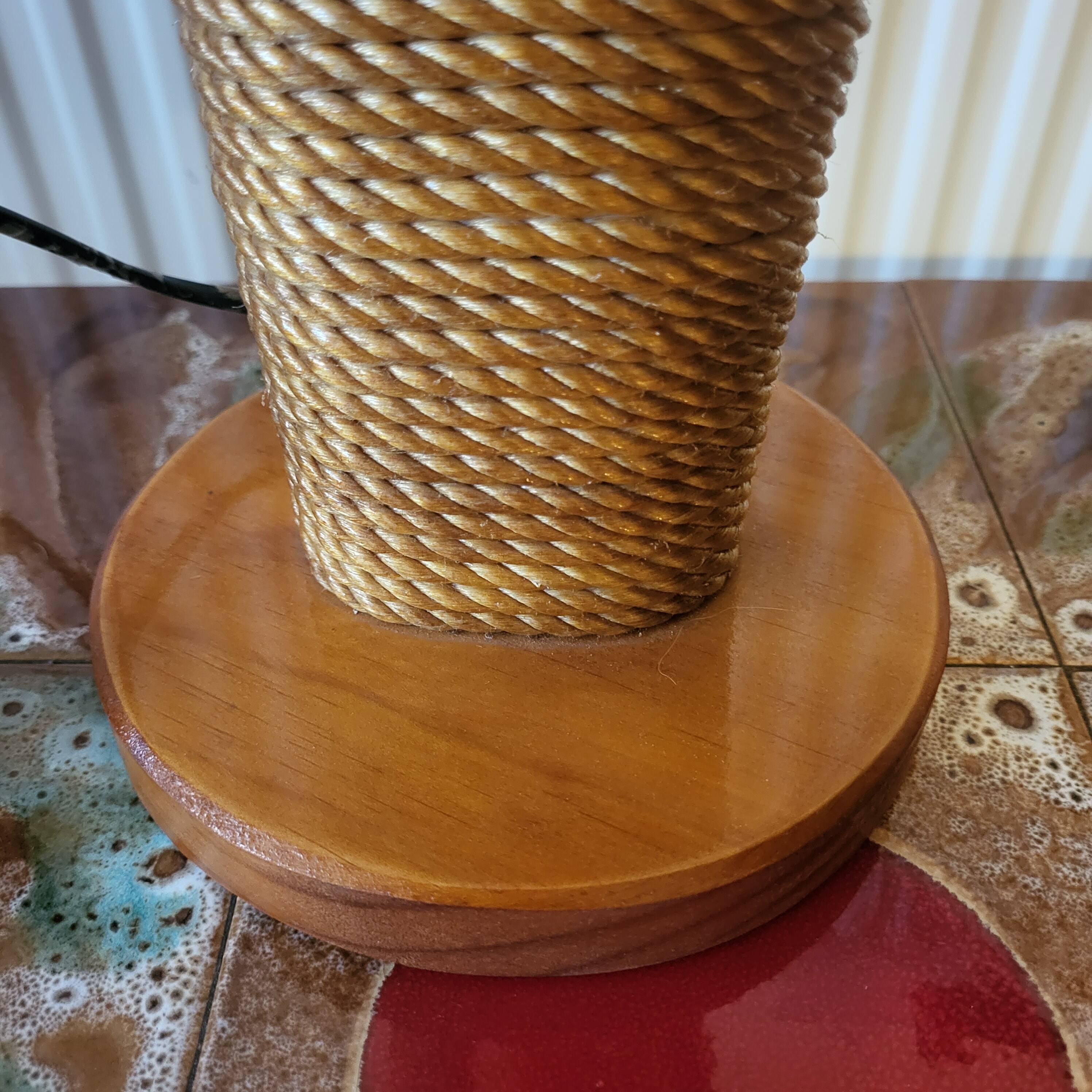 Vintage flame table lamp in palm wood, 1980s