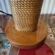 Vintage flame table lamp in palm wood, 1980s