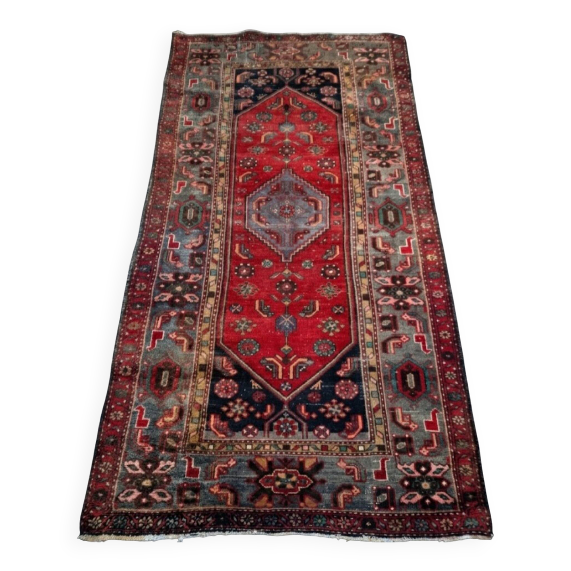 Persian Carpet 235 x 130 cm Hamadan Hand-Knotted Wool c1960