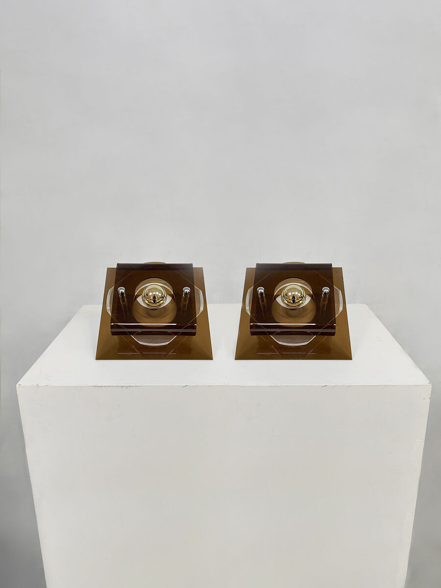 Set of 2 vintage wall lights in acrylic plexiglas Herda space era