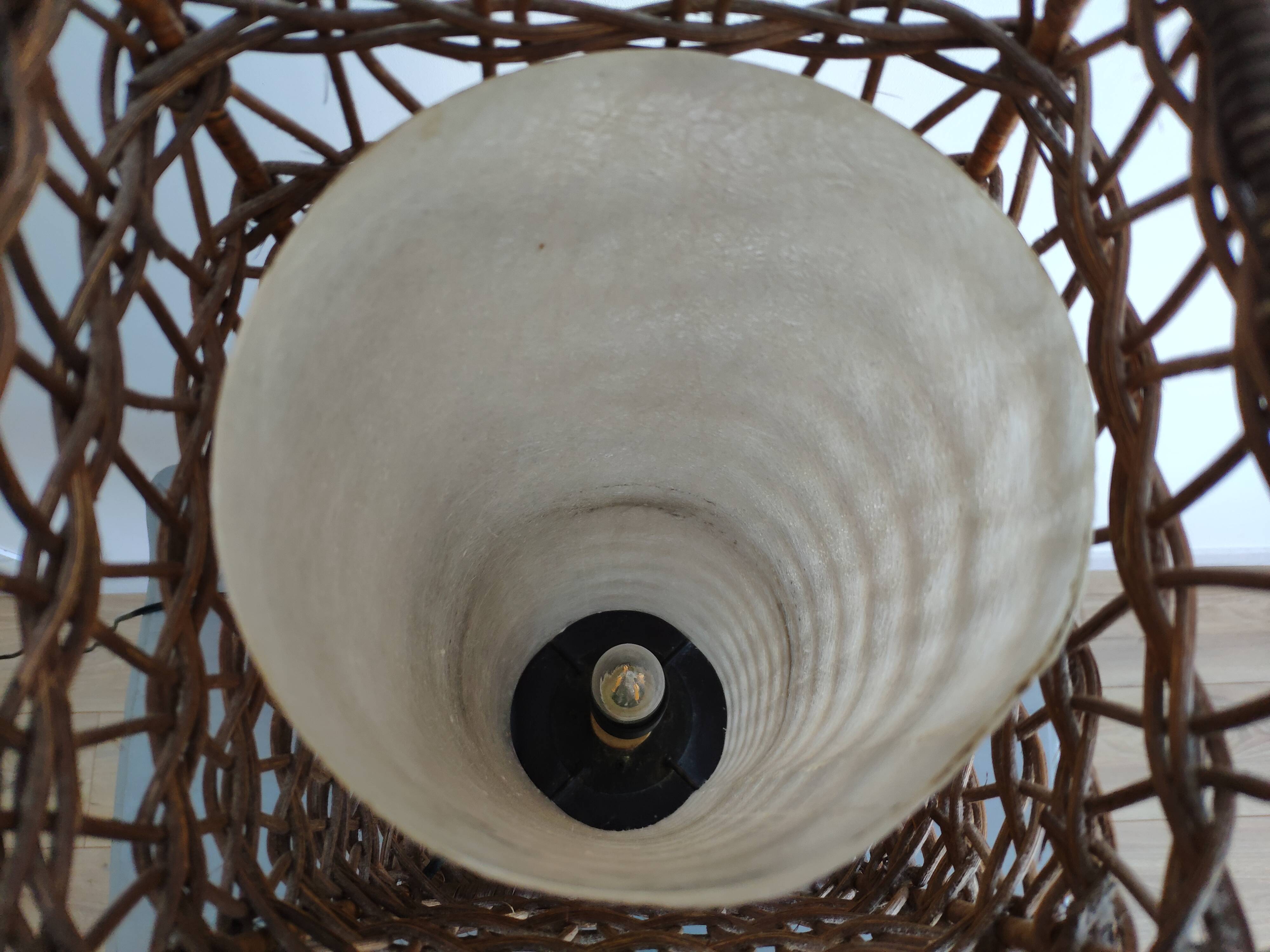 Vintage wicker lamp and exotic wood