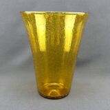 Yellow vase in bubbled blown glass from Biot
