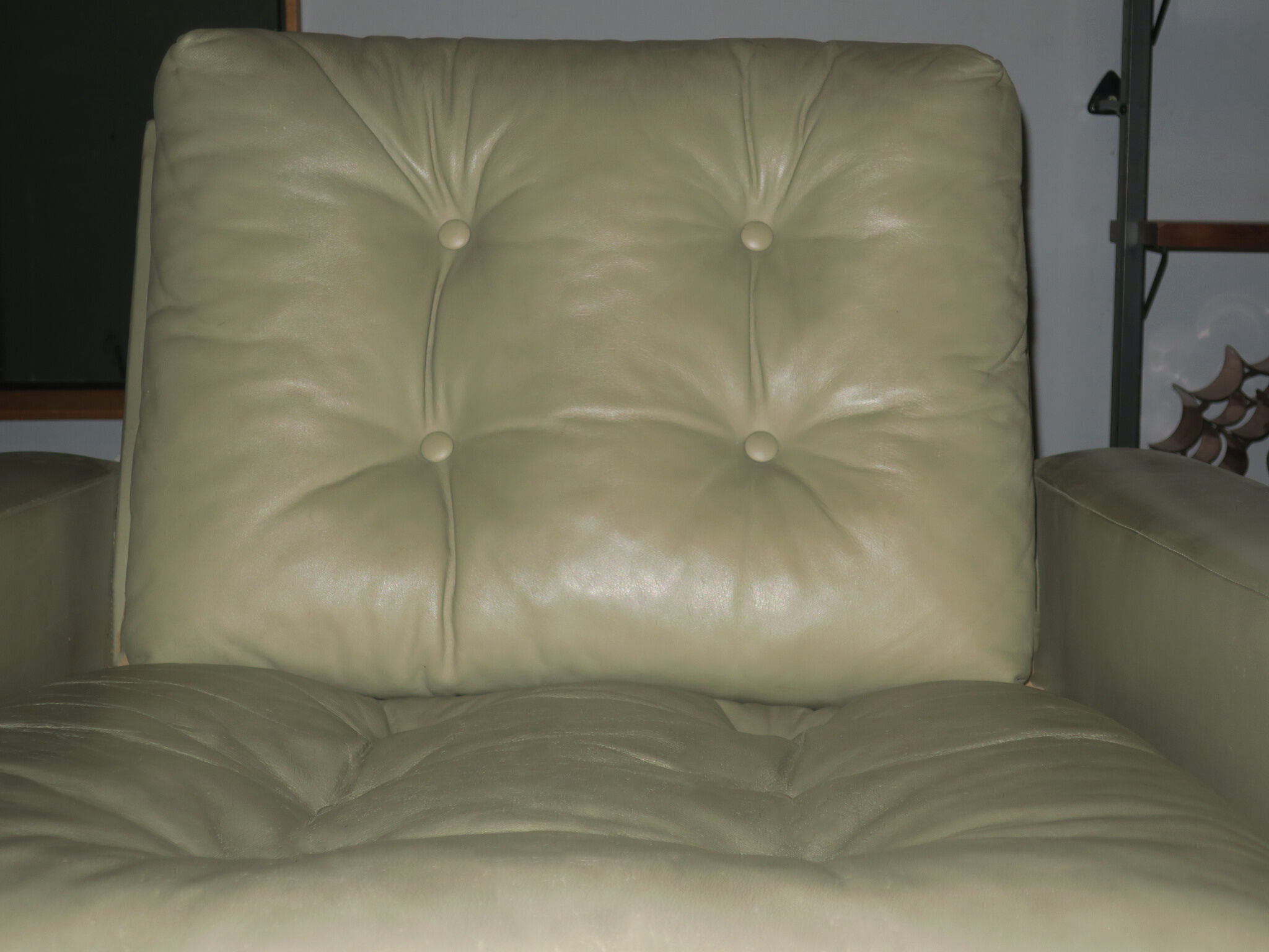Mid century pistachio-coloured leather lounge chair 1950-60