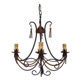 Vintage 4-arm, 4-light chandelier from the 1980s. Brown and gold metal.