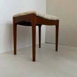 Siège ottoman repose-pieds en teck et tissu écru