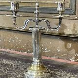 Pair of 2-branched candlesticks in silver metal