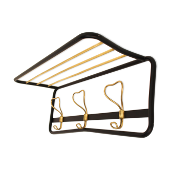 Coat rack with hat box, in brass and black lacquered metal, Italy 70's