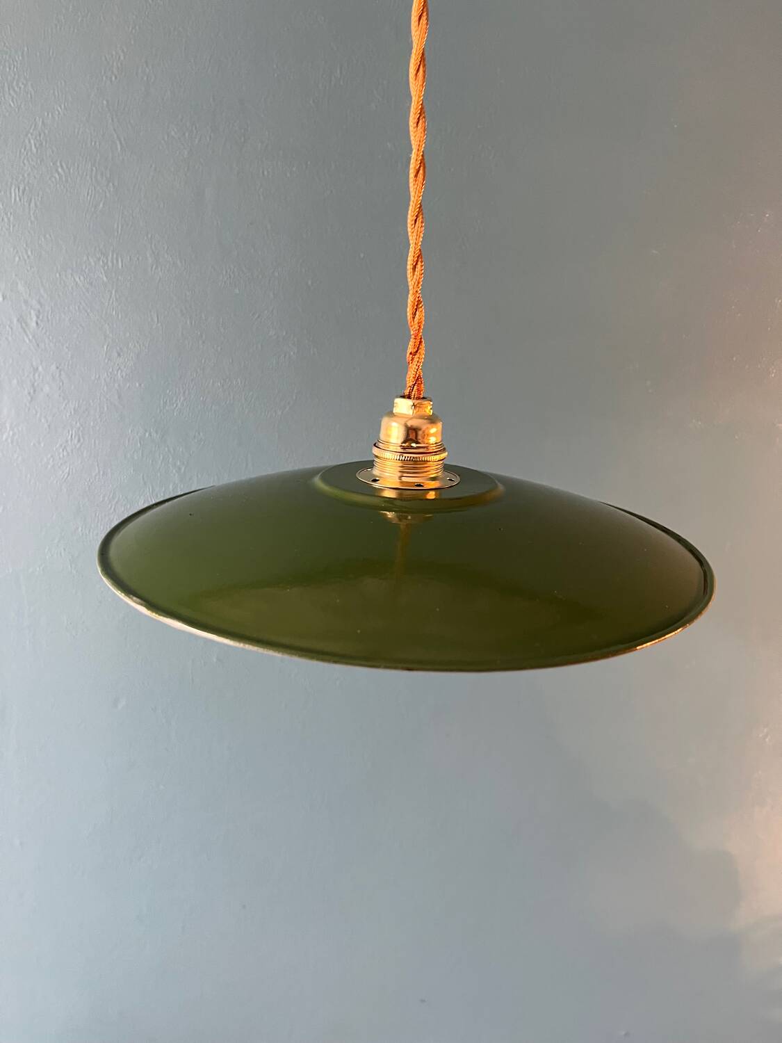 Green enameled sheet metal pendant light