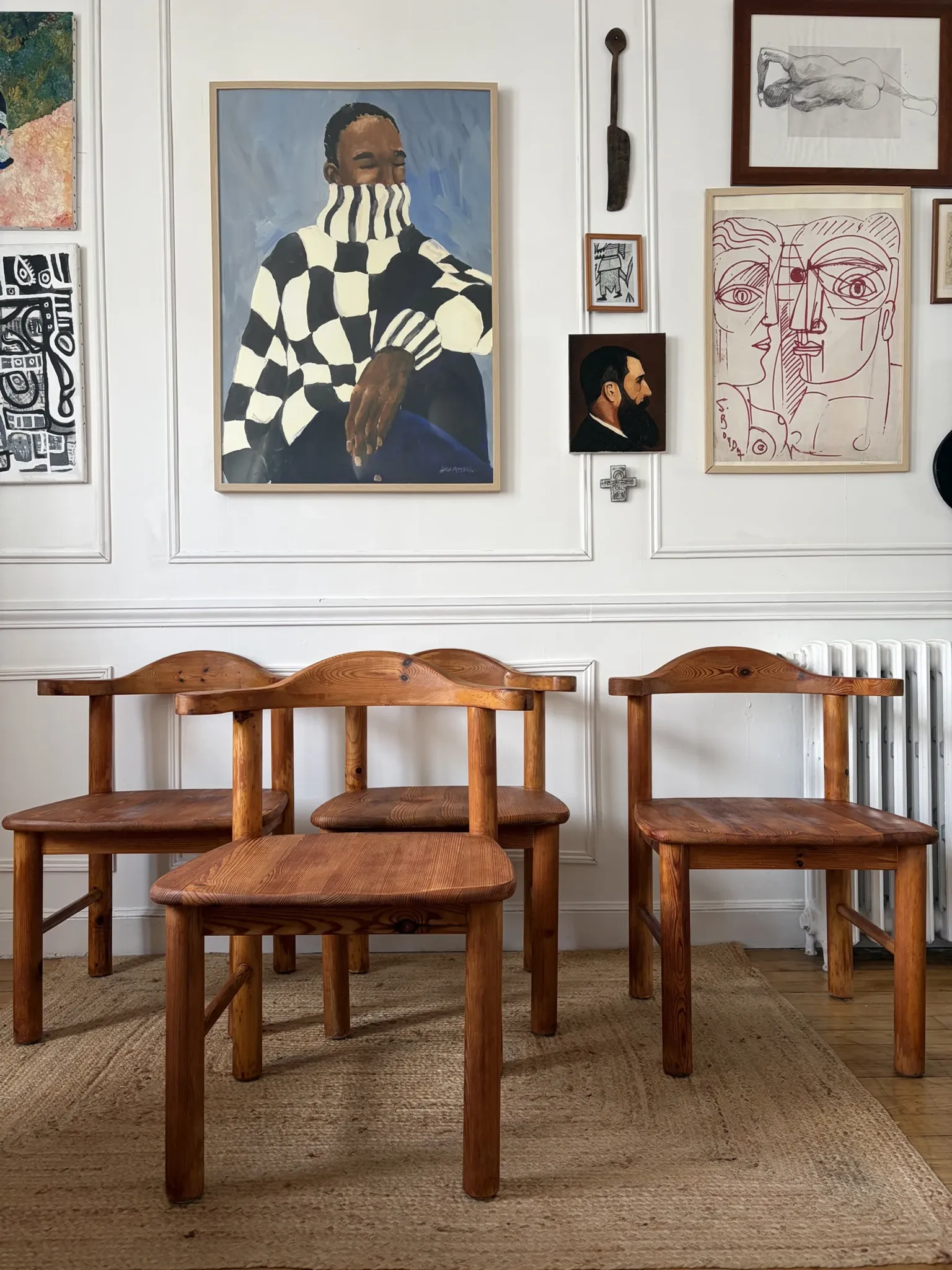 4 pine armchairs from the 1970s