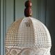 Suspension lampshade with hook and solid wood, ME Leuchten around 1970.