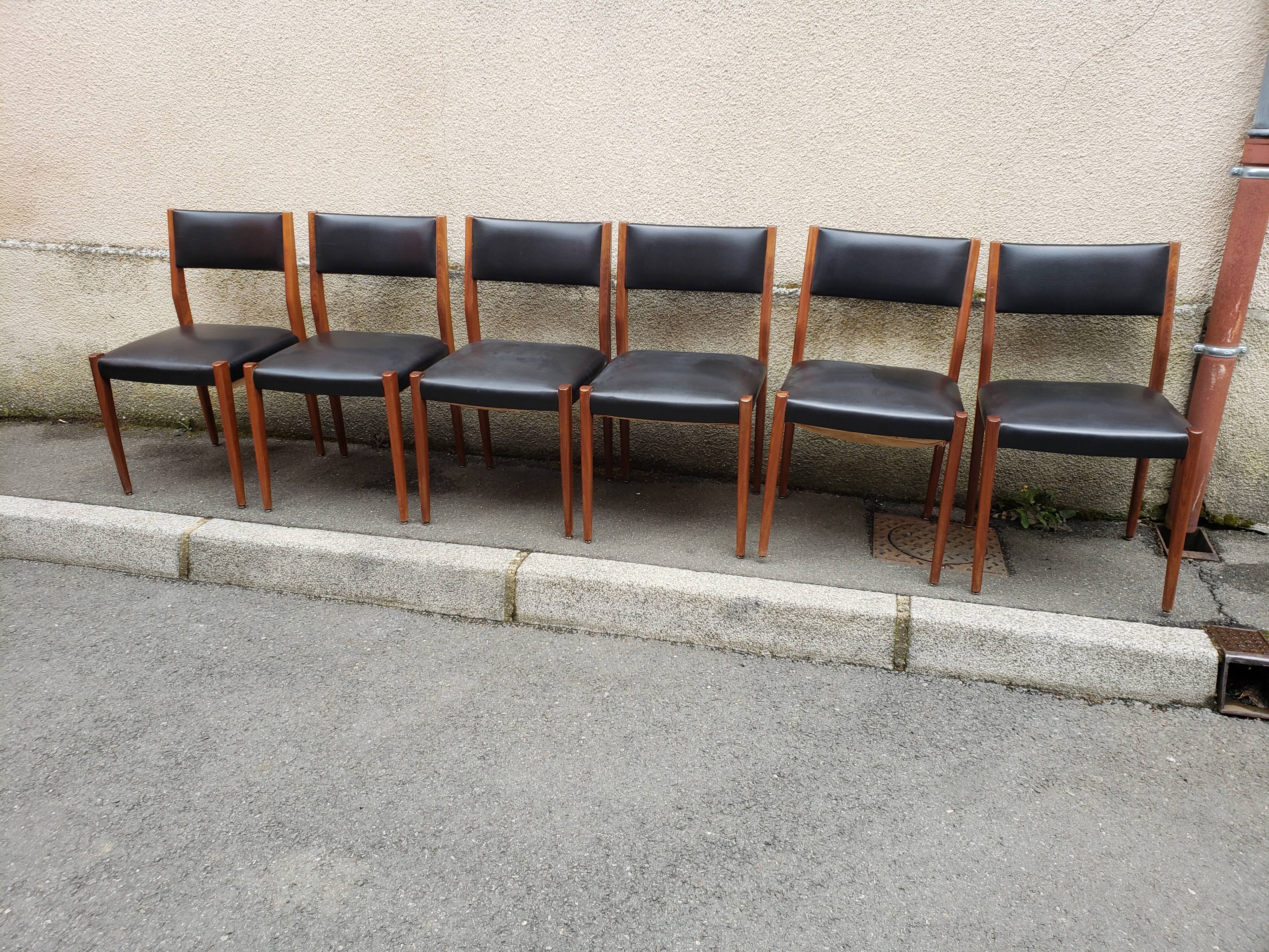 6 scandinavian black and beech chairs