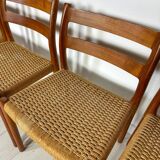1960s Set of 6 Danish Teak Papercord Dining Chairs Model 84 by Niels Møller