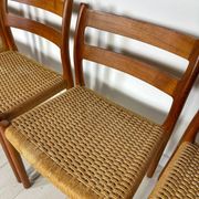 1960s Set of 6 Danish Teak Papercord Dining Chairs Model 84 by Niels Møller