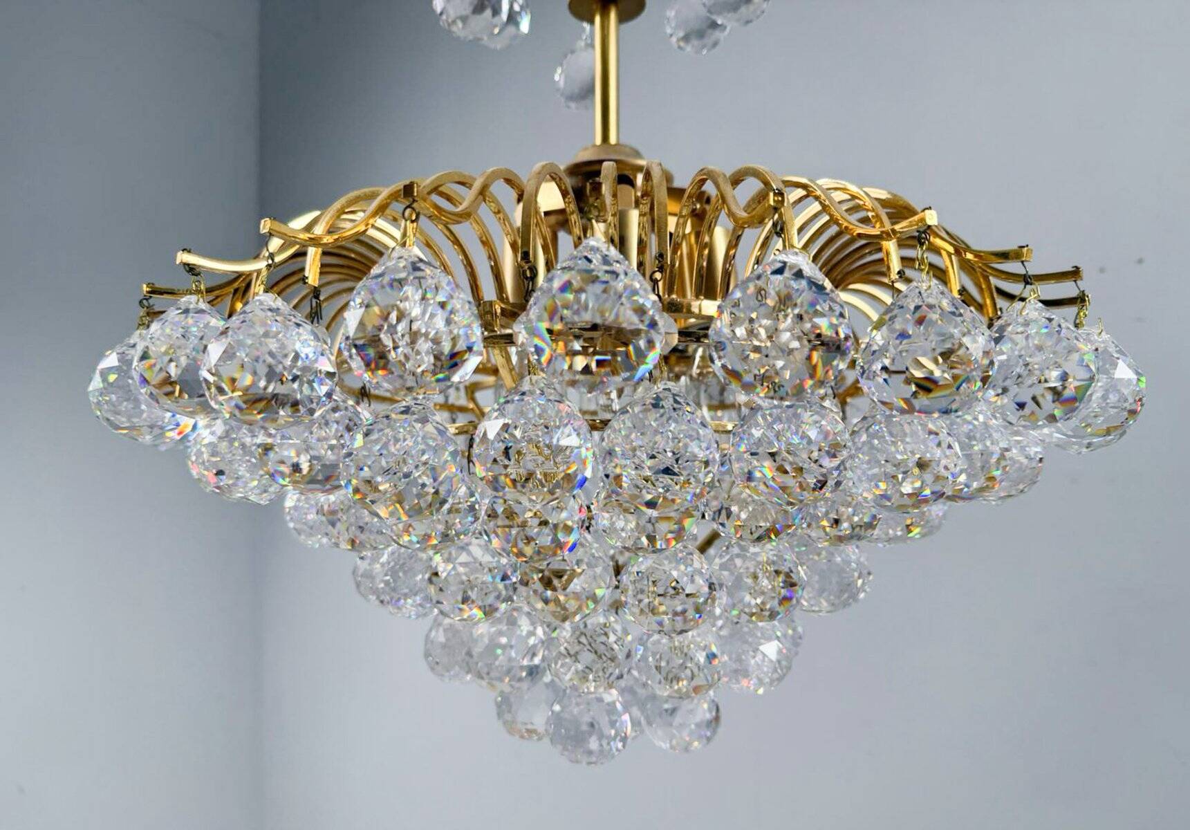 Hollywood Regency chandelier with crystal glass shades by Ernst Palme, Germany, 1960s