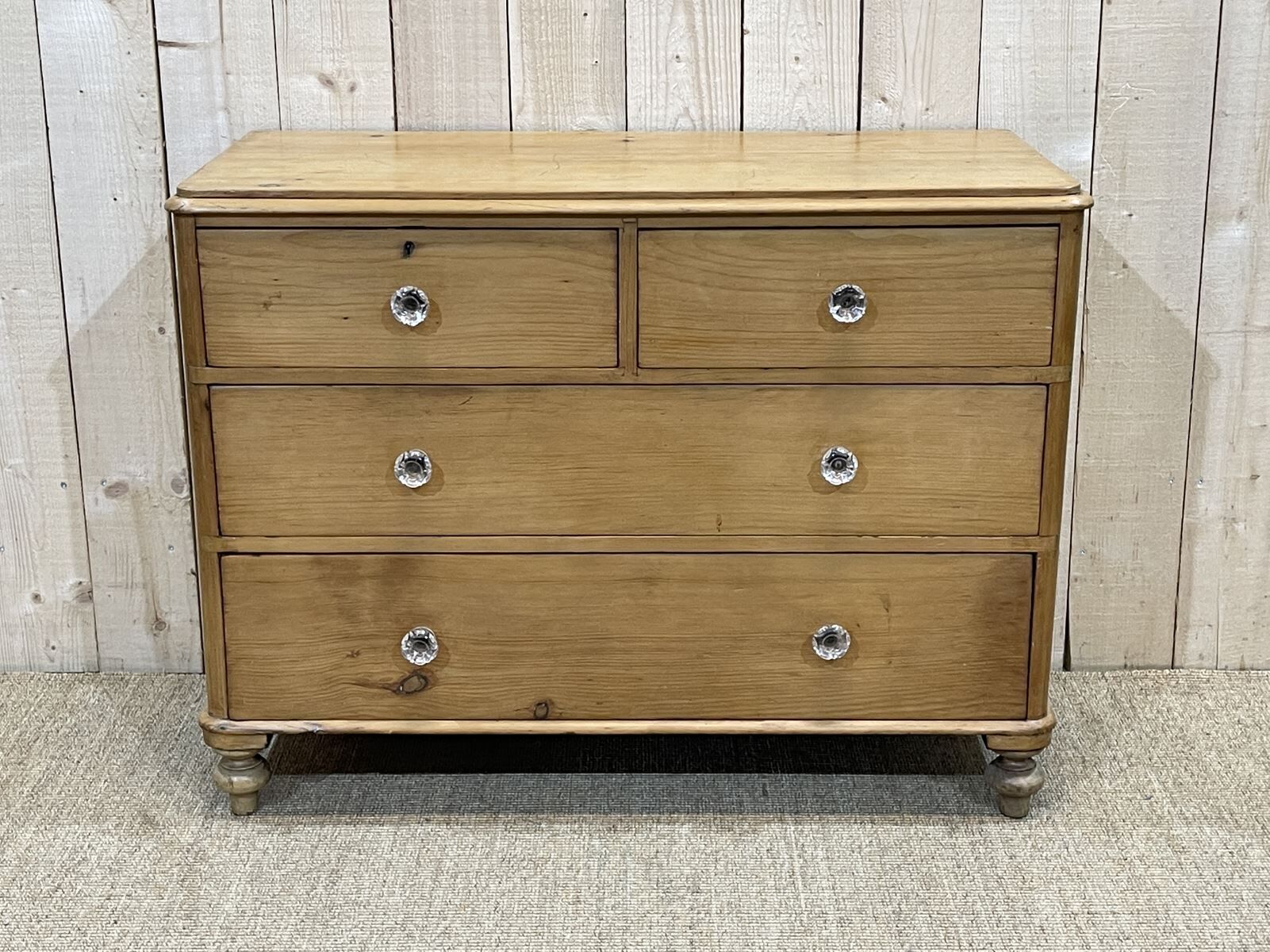 Nineteenth century Victorian chest of drawers in fir and glass buttons