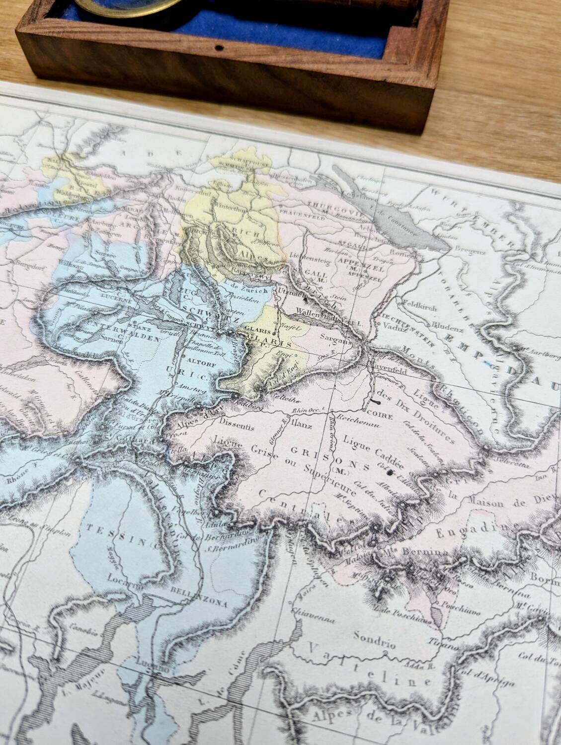 Switzerland, original map printed in 1879.