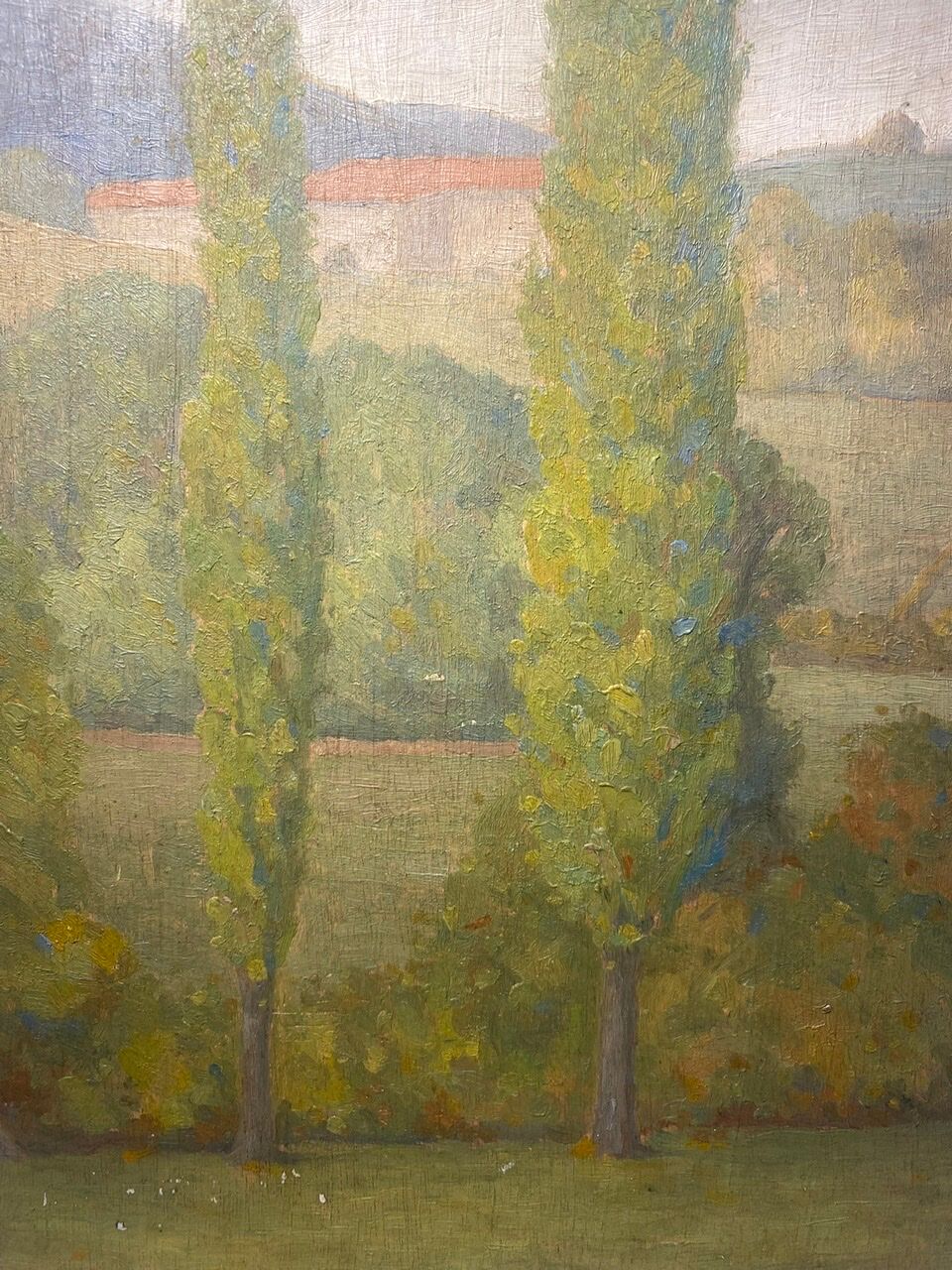 Tableau ancien, double face, paysage bord de Saône, début XX siècle