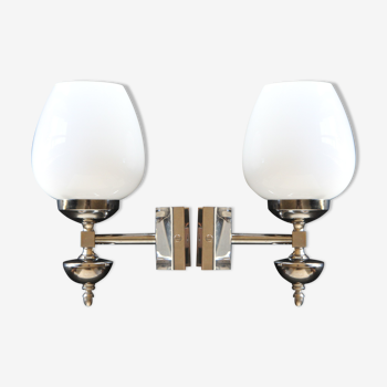 Chrome and opalin glass sconces