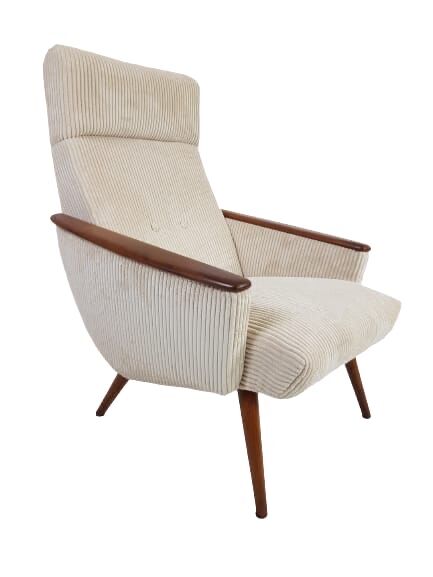 Vintage off white textile easy chair teak