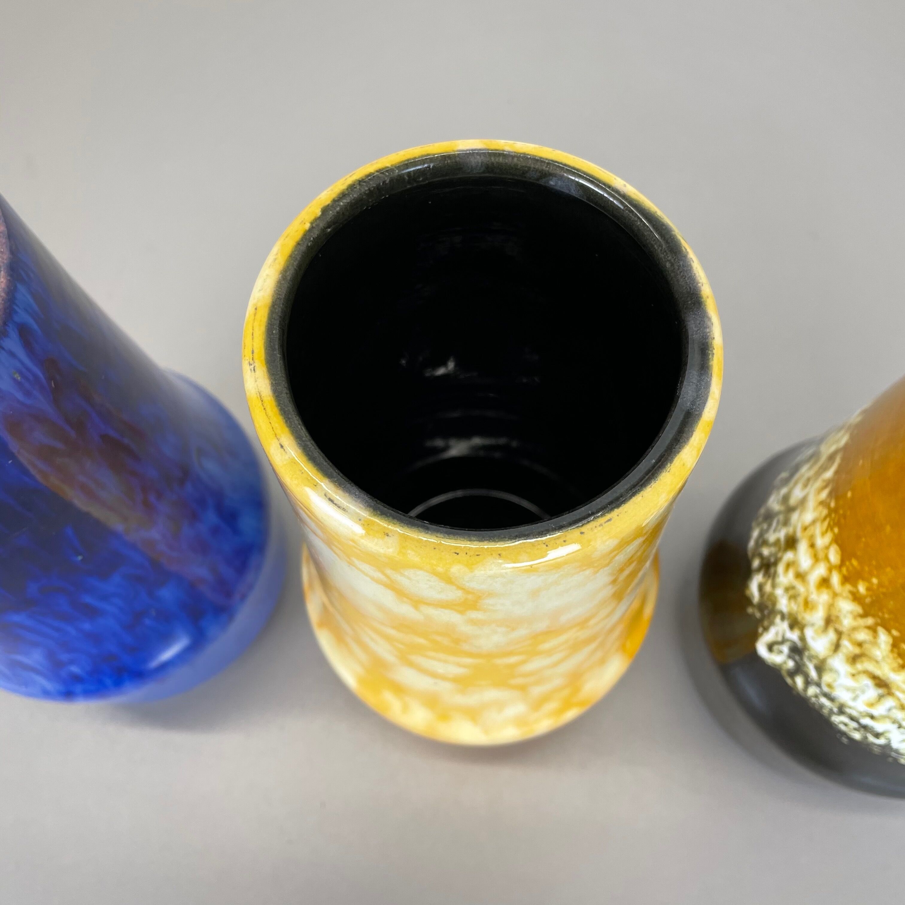 Set of Three Pottery Fat Lava "Supercolor" Vases Made by Scheurich Germany 1970s