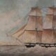 Watercolor on paper of a three-masted French ship from the 19th century by Th. Cochard