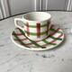 Duo de tasses et sous-tasses à café motif écossais / vichy années 50