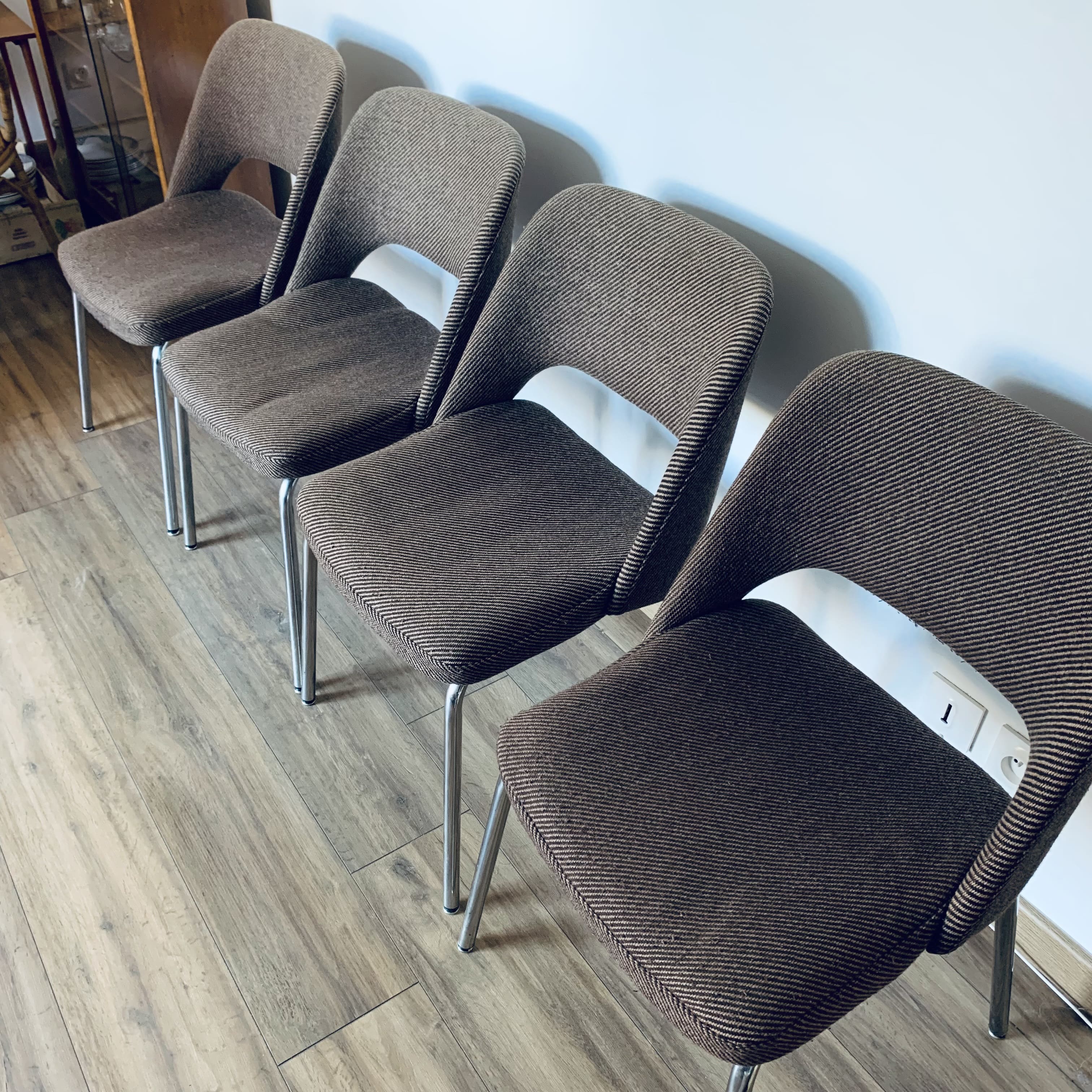 4 fabric and metal chairs
