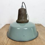 Industrial Petrol Enamel Factory Lamp with Cast Iron Top, 1960s