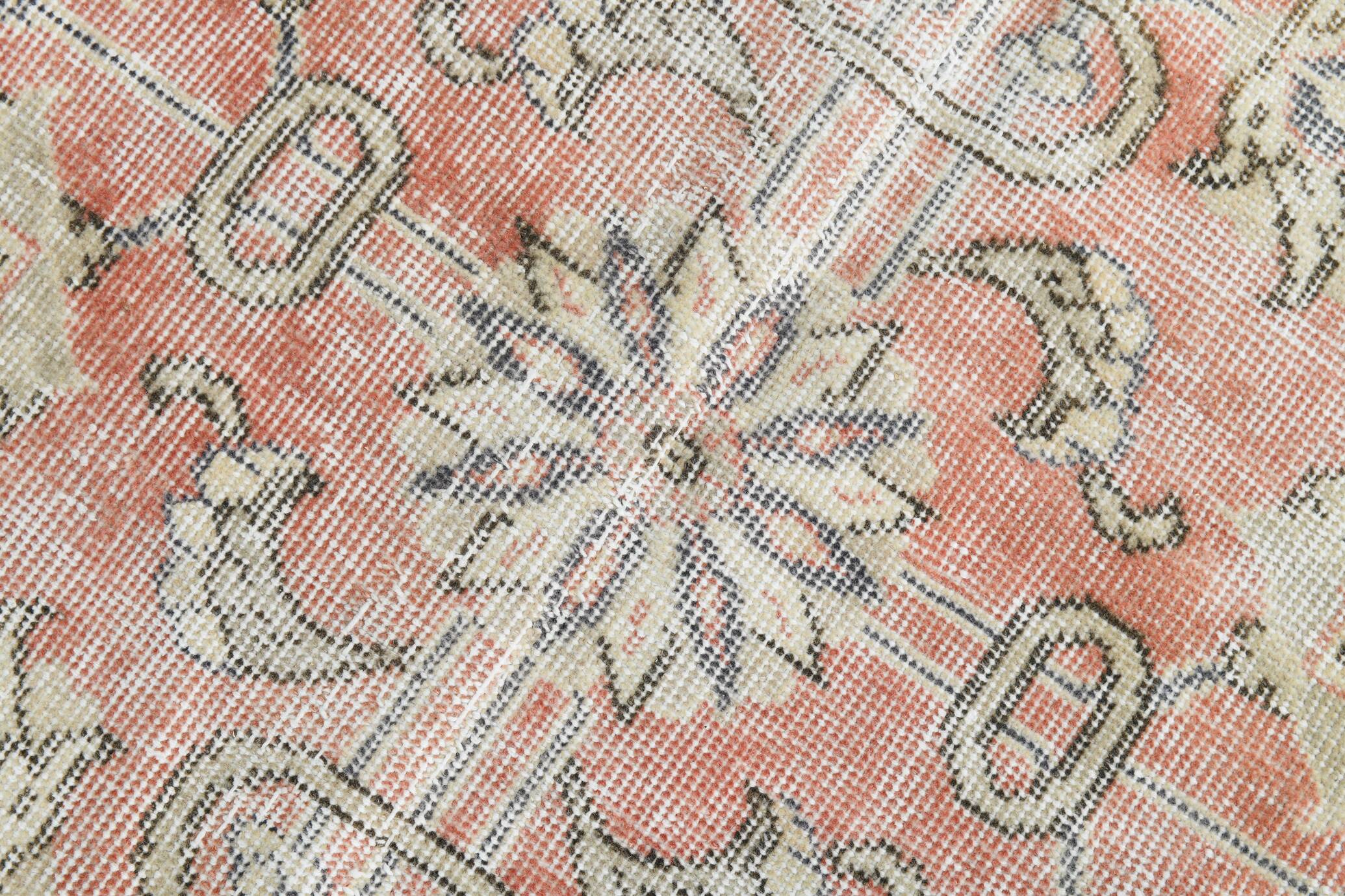 7x11 Salmon Pink & Blue Vintage Persian Rug, Large Floral Rustic Decor