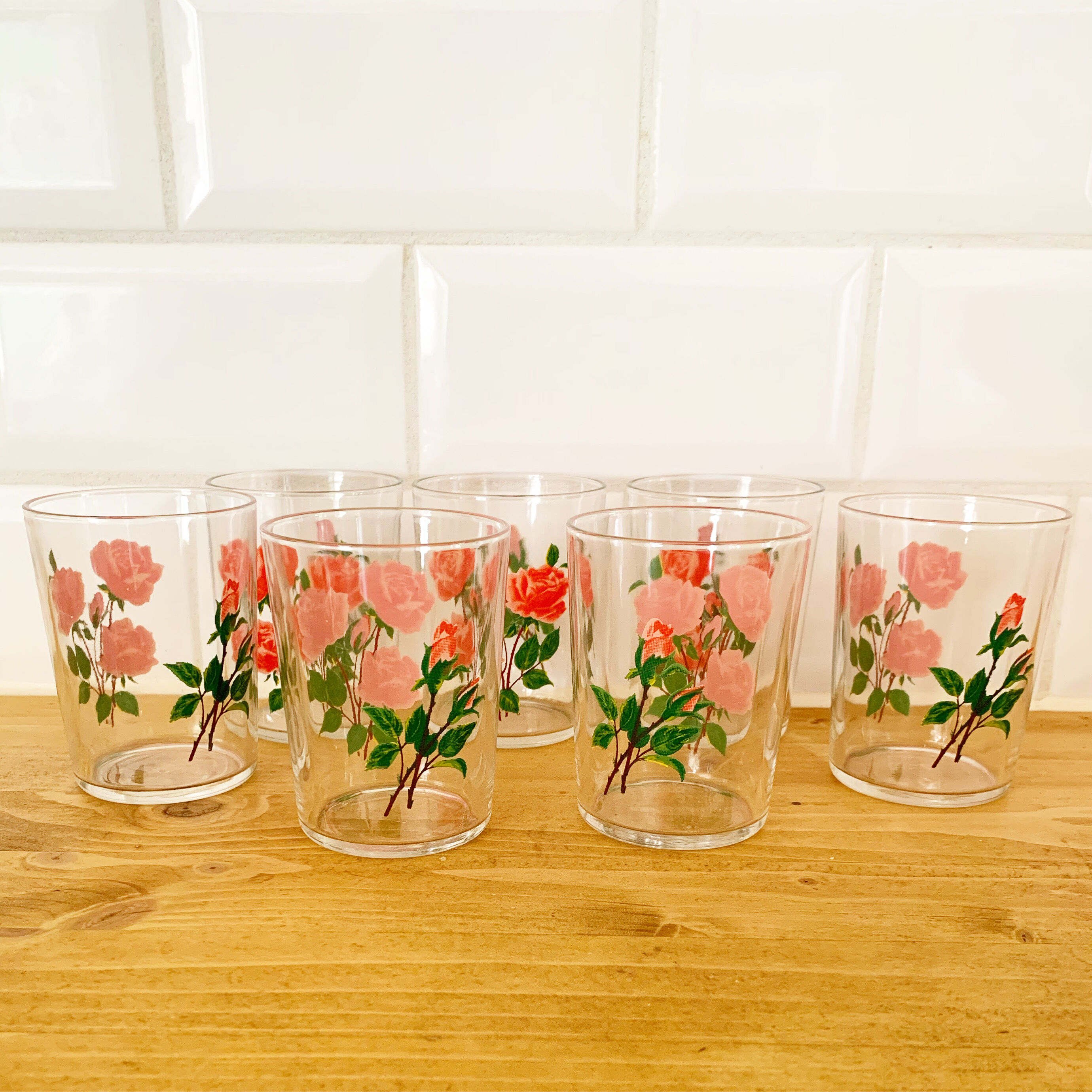 7 verres vintage fleuris