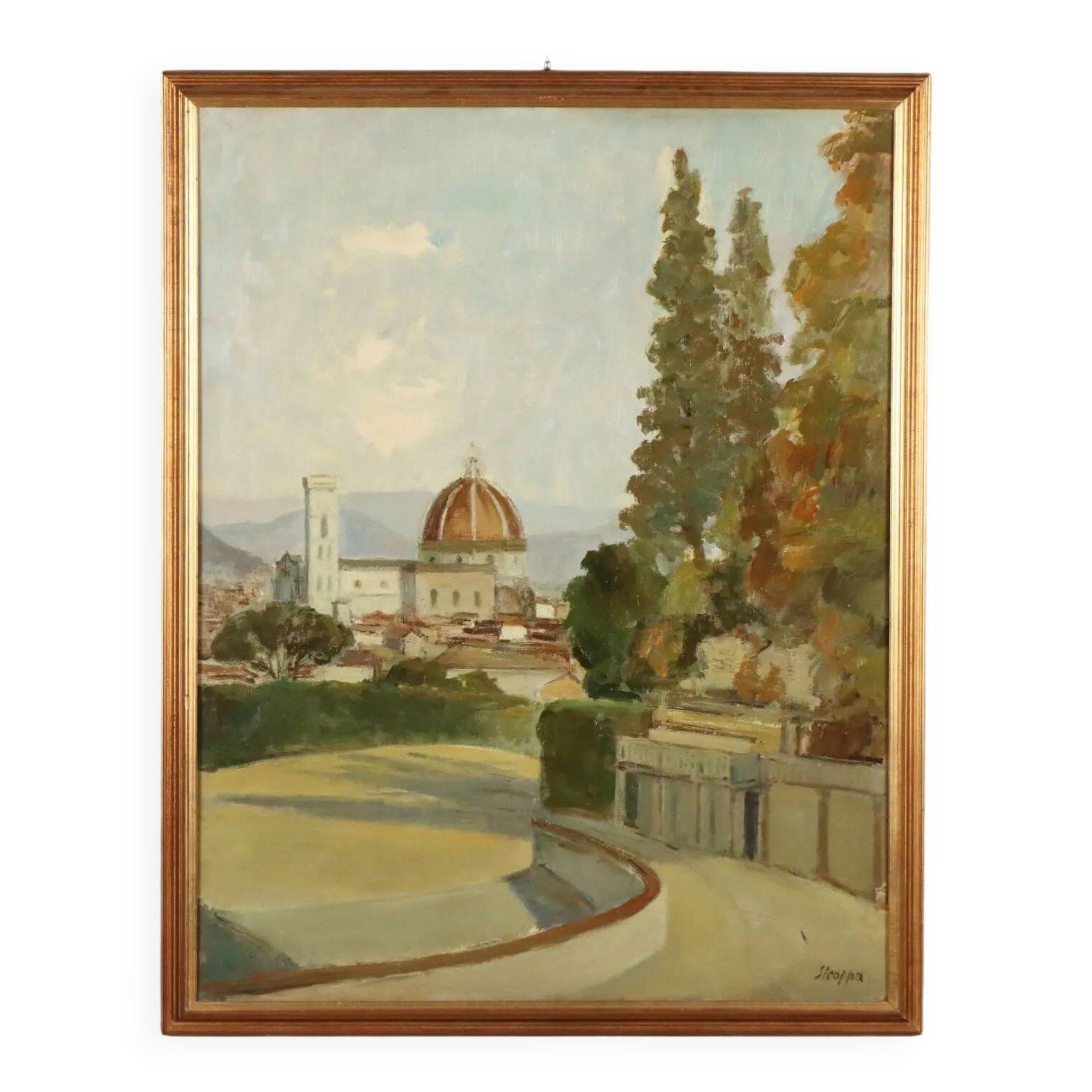 Peinture moderne signée Leonardo Stroppa, vue de Florence '900