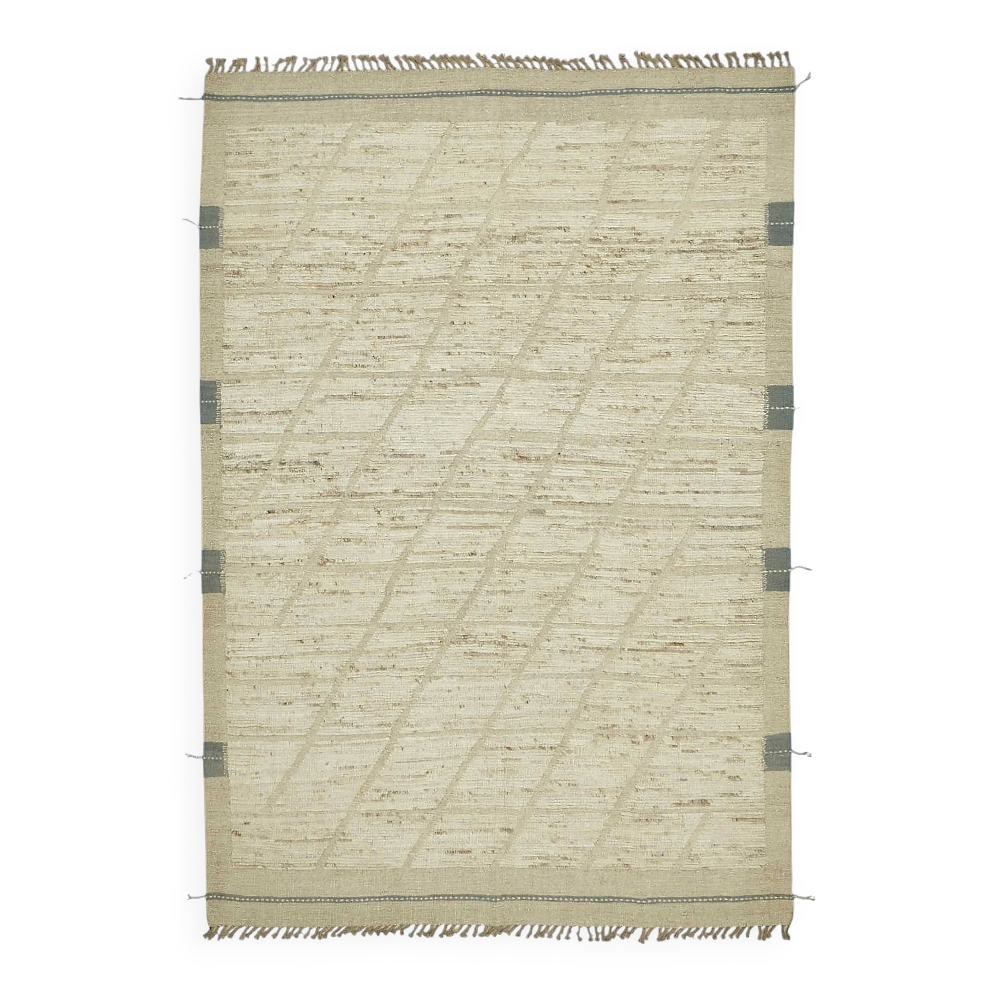 Handmade Turkish One of a Kind 201 cm x 295 cm Beige Wool Carpet