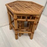 Rattan trundle table hexagonal top 70s