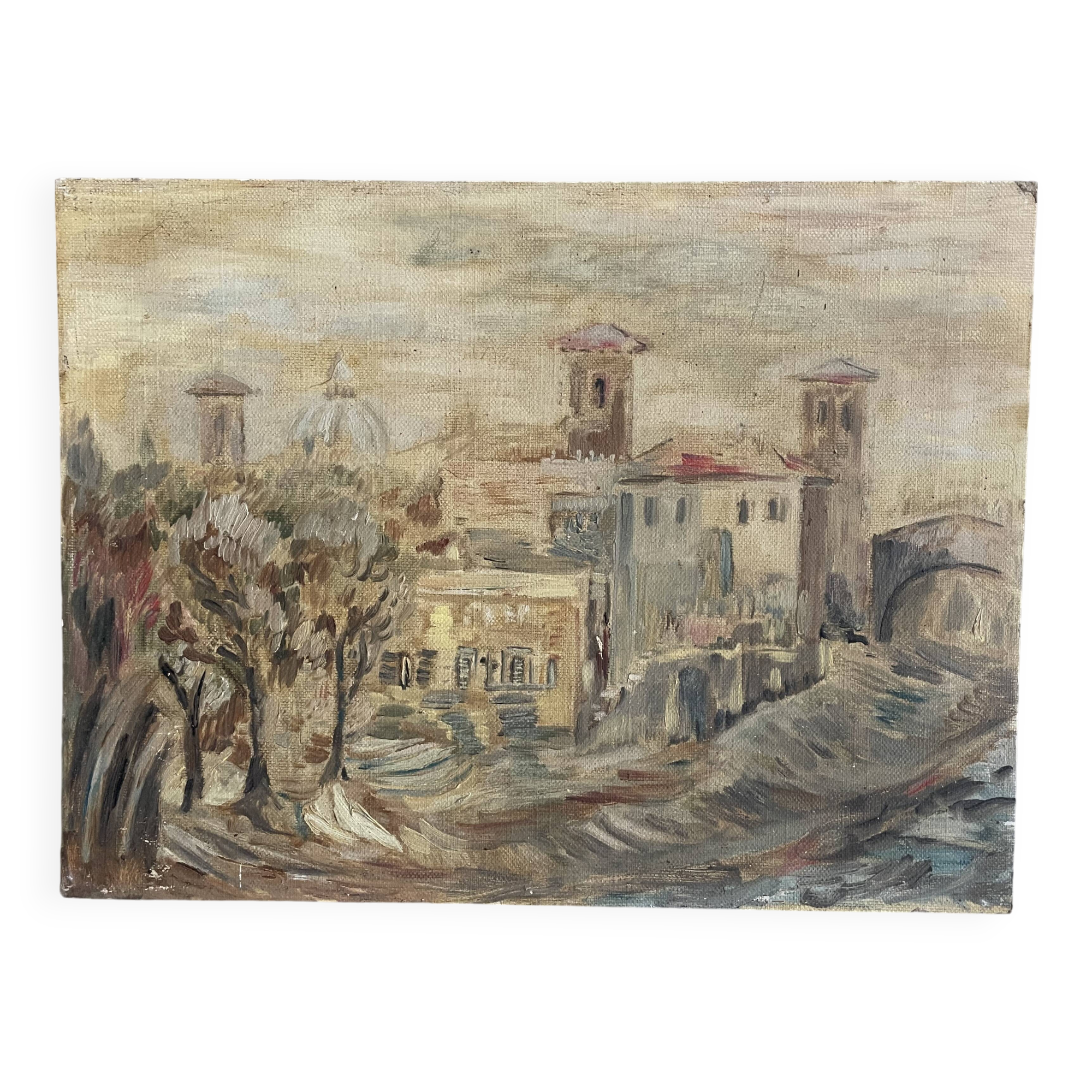 Old painting on cardboard