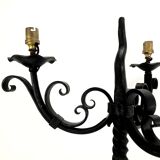 Pair of chandeliers lamps with three wrought iron lights - French work of the 30s