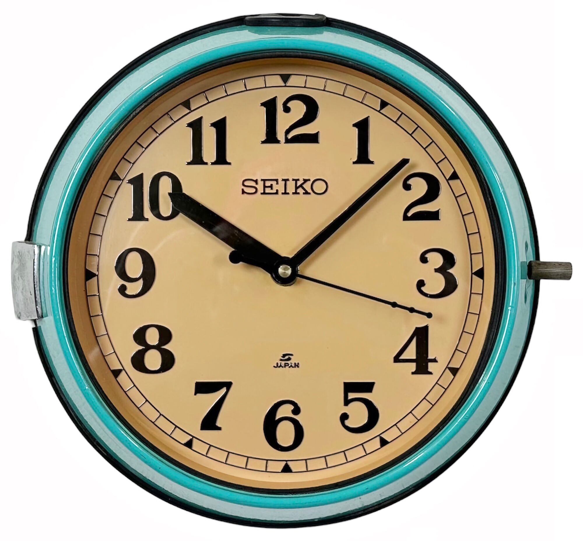 Horloge murale vintage turquoise seiko maritime, années 1970