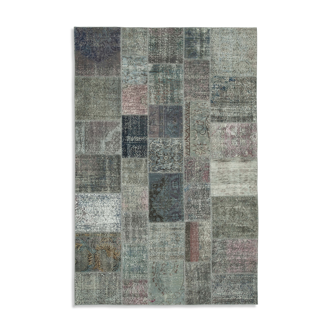 Tapis oriental contemporain 200 cm x 300 cm gris patchwork tapis handmade
