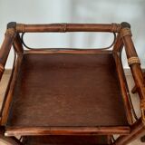 Vintage - set of 2 shelves of wooden floor, bamboo and rattan - 3 levels- retro 80s