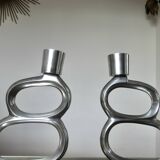 Pair of 1980 aluminum "circle" candlesticks