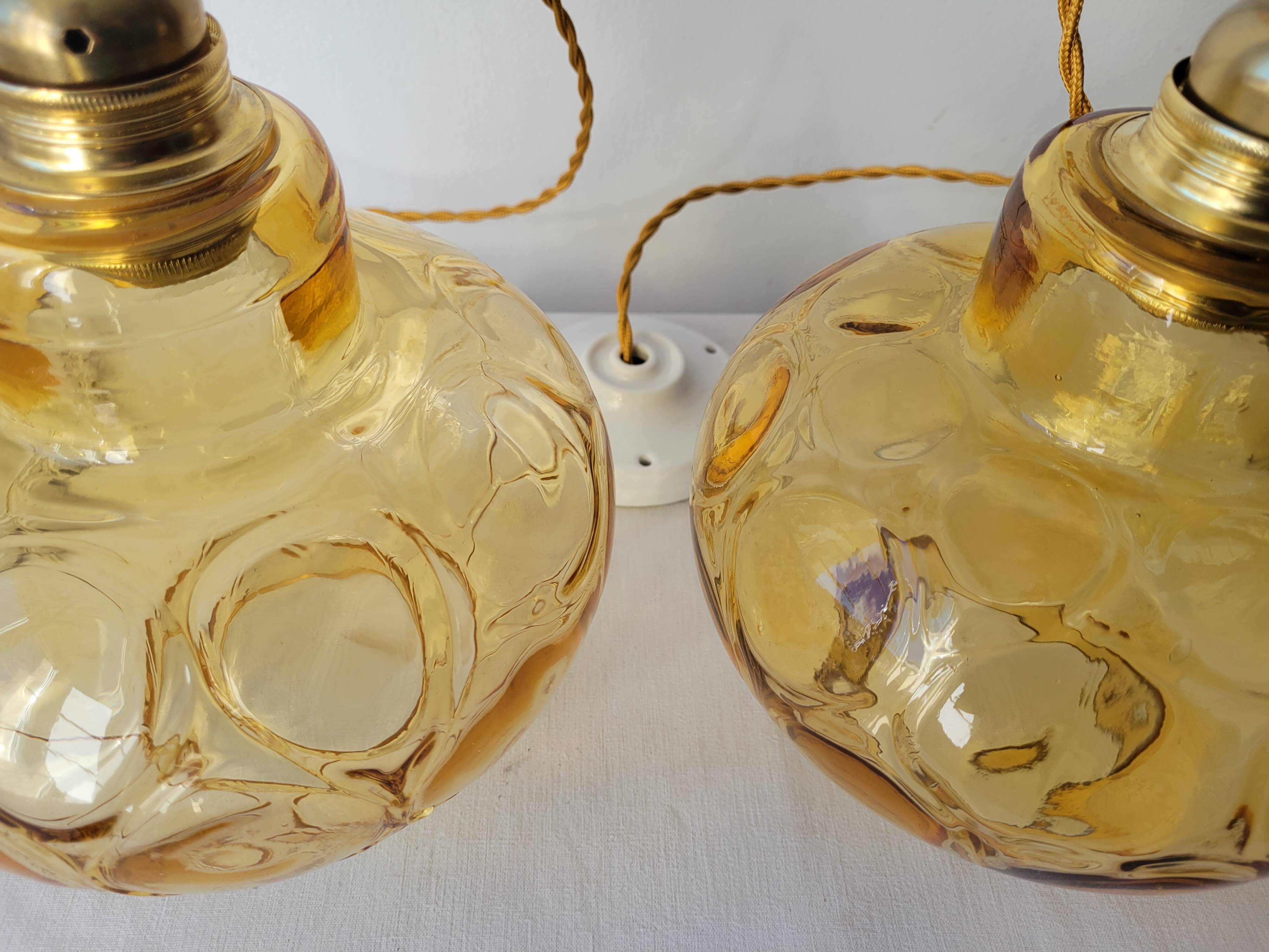 Amber faceted glass pendant light