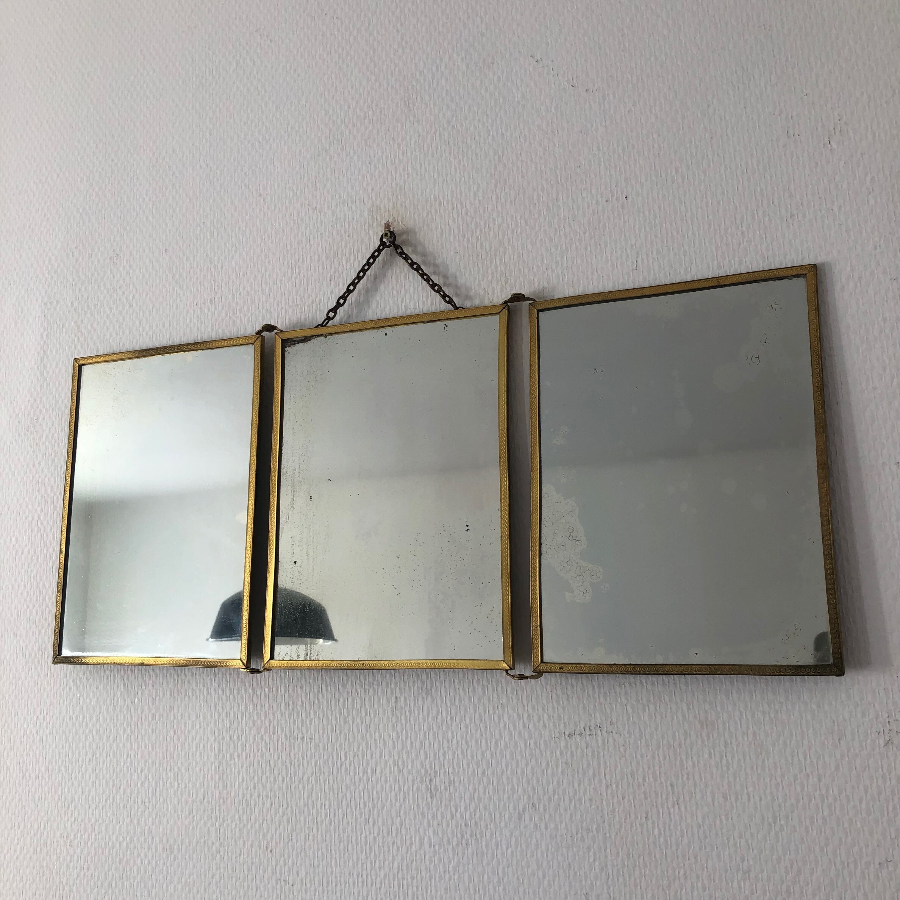 Mirror green triptych of bladder 24x56cm vintage 1900