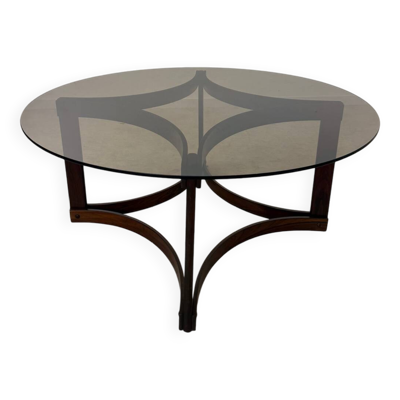 Ancienne table basse en palissandre et plateau de verre design Ingmar Relling pour Westnofa vintag annees 70
